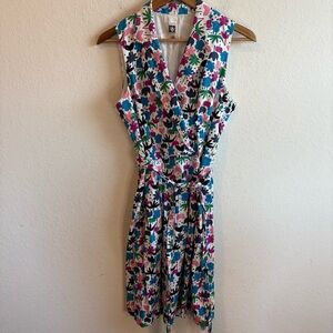 Anne Klein Womens Size 10 Cotton Lined Spring Floral Sleeveless Faux Wrap Dress